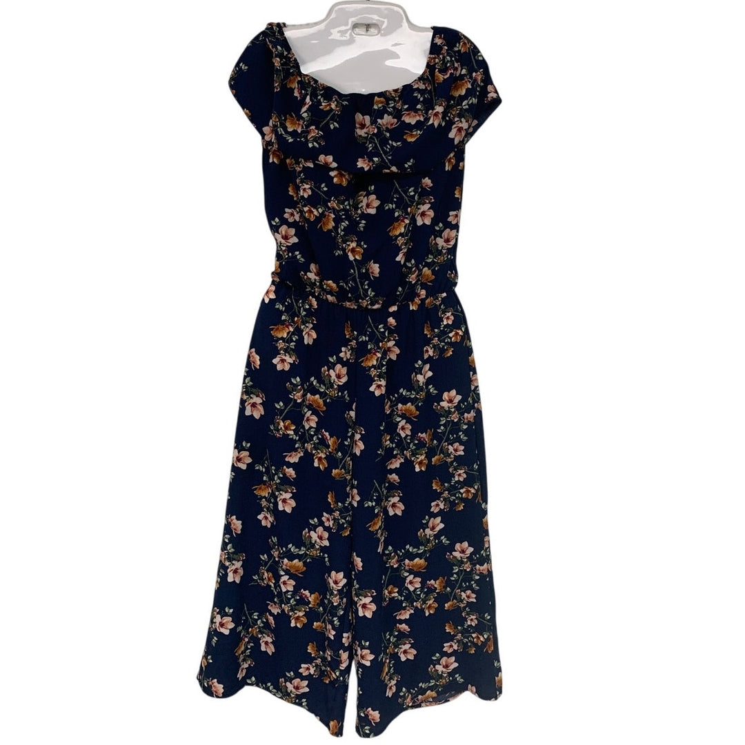 Sydney Rose Womens Small Navy Floral Off The Shoulder Sleeveless Jumpsuit