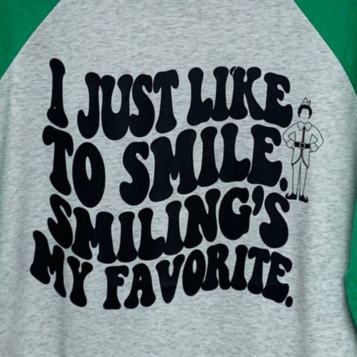 New Hand Printed Womens Small Elf I Just Like To Smile Christmas Favorite Tee