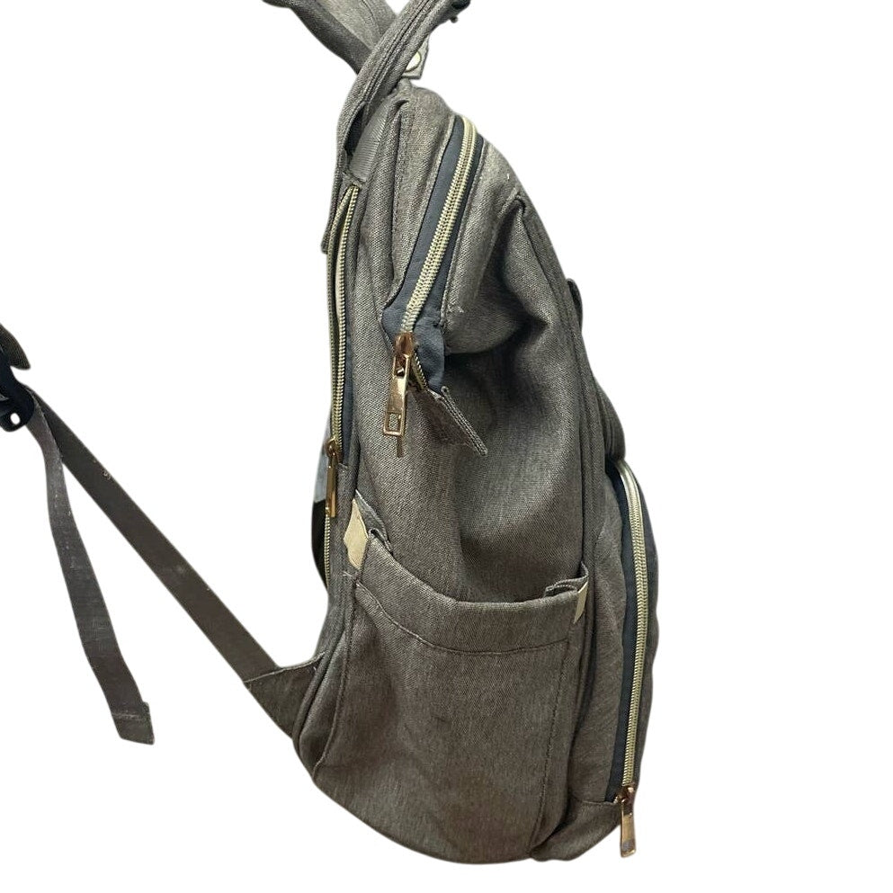 LAND Designed for Baby Gray Backpack Diaper Bag Exterior Interior Zipper Pocket
