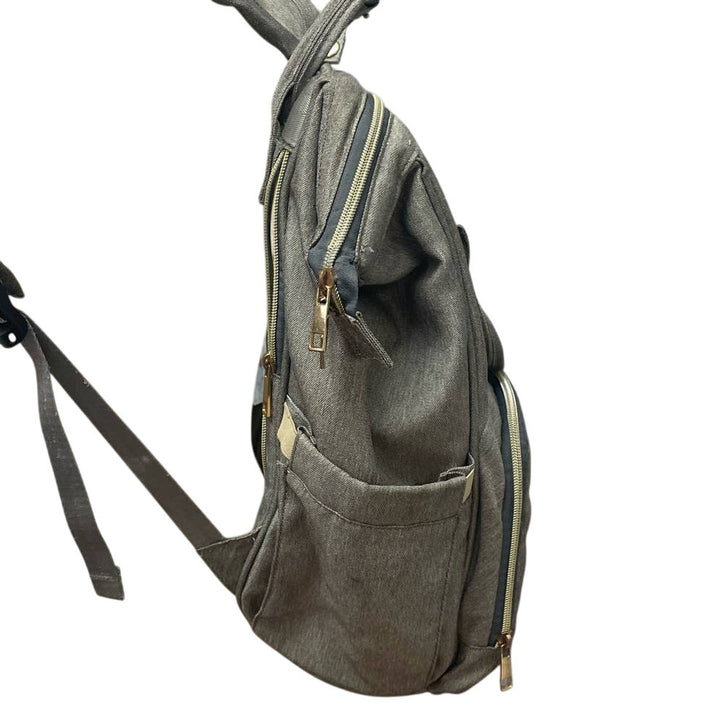 LAND Designed for Baby Gray Backpack Diaper Bag Exterior Interior Zipper Pocket