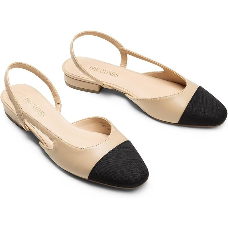 Dream Pairs Womens Size 7.5 Tan Black Slingback Low Heel Round Closed Toe Shoes