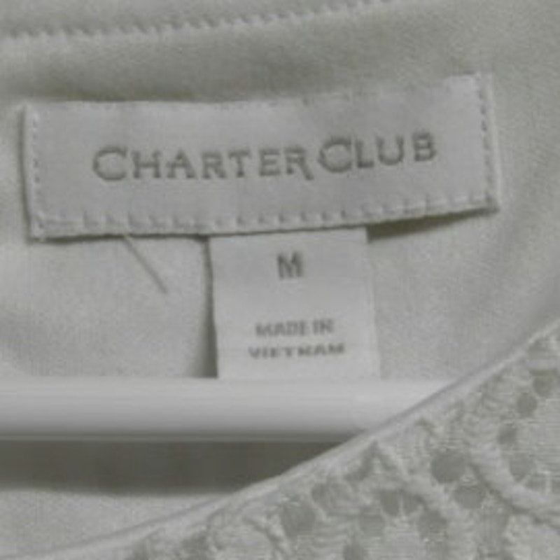 Charter Club Womens Medium White Floral Sleeveless Lace Overlay Gingham Blouse