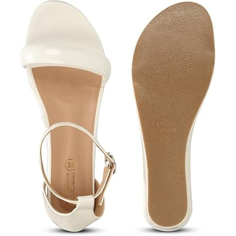 Anita Sarees Womens Size 6.5 White Ankle Strap Low Wedge Heel Open Toe Sandals