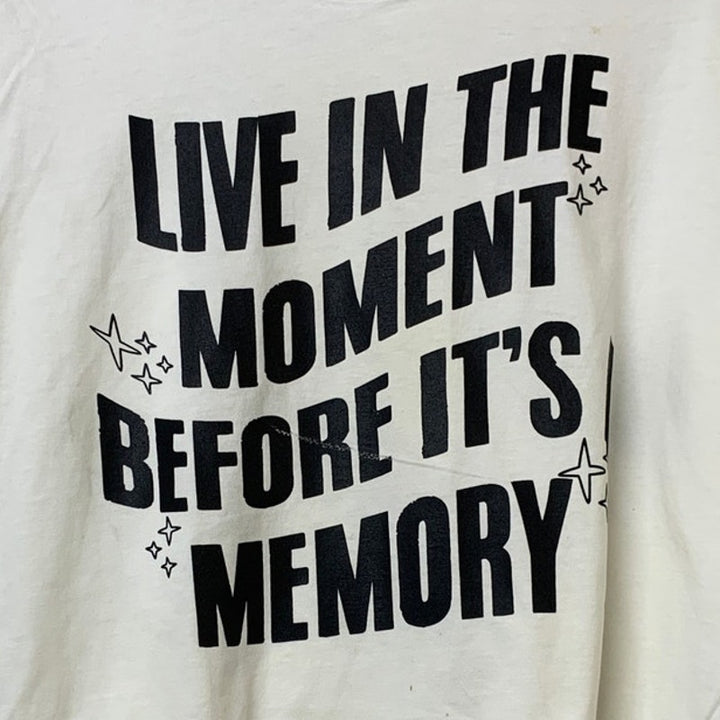 Upcycled Hand Printed Womens XL Live In The Moment Before It&