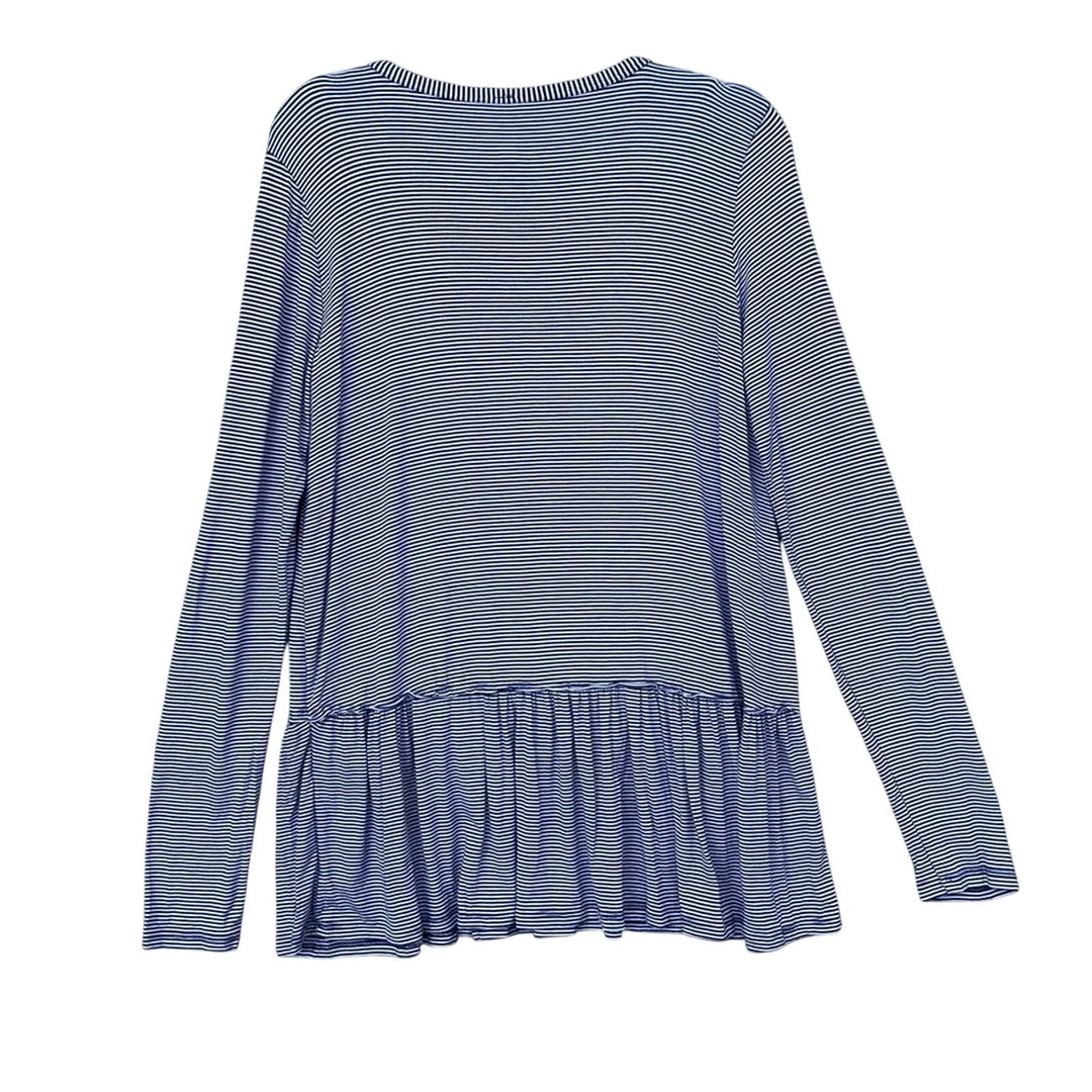 New Mitto Shop Womens Medium Navy White Pin Stripe Long Sleeve Tiered Knit Top