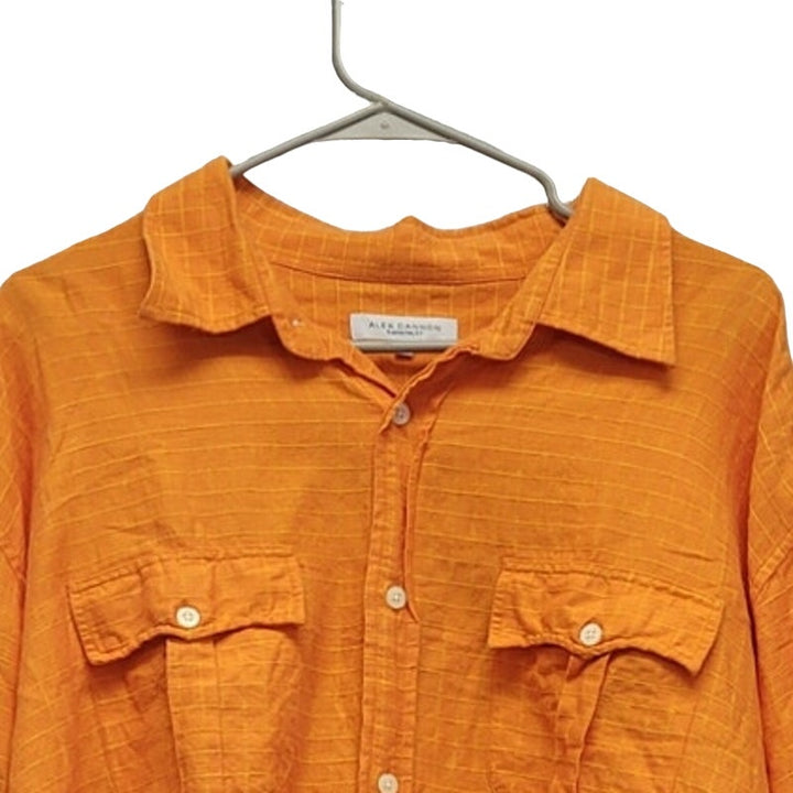 Alex Cannon Mens 2XL Texture Cotton Linen Blend Grid Long Sleeve Button Up Shirt