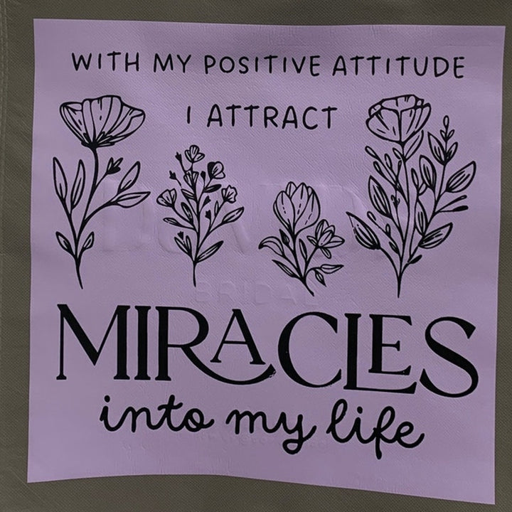 New Upcycled Hand Printed Positive Attitude Attract Miracles Shopper Tote Bag