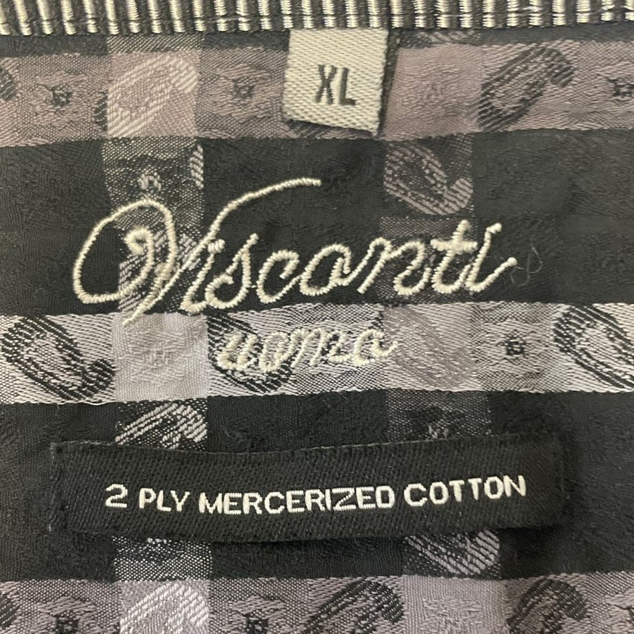 Visconti Mens XL Long Sleeve Paisley Plaid 100% Cotton Button Down Casual Shirt