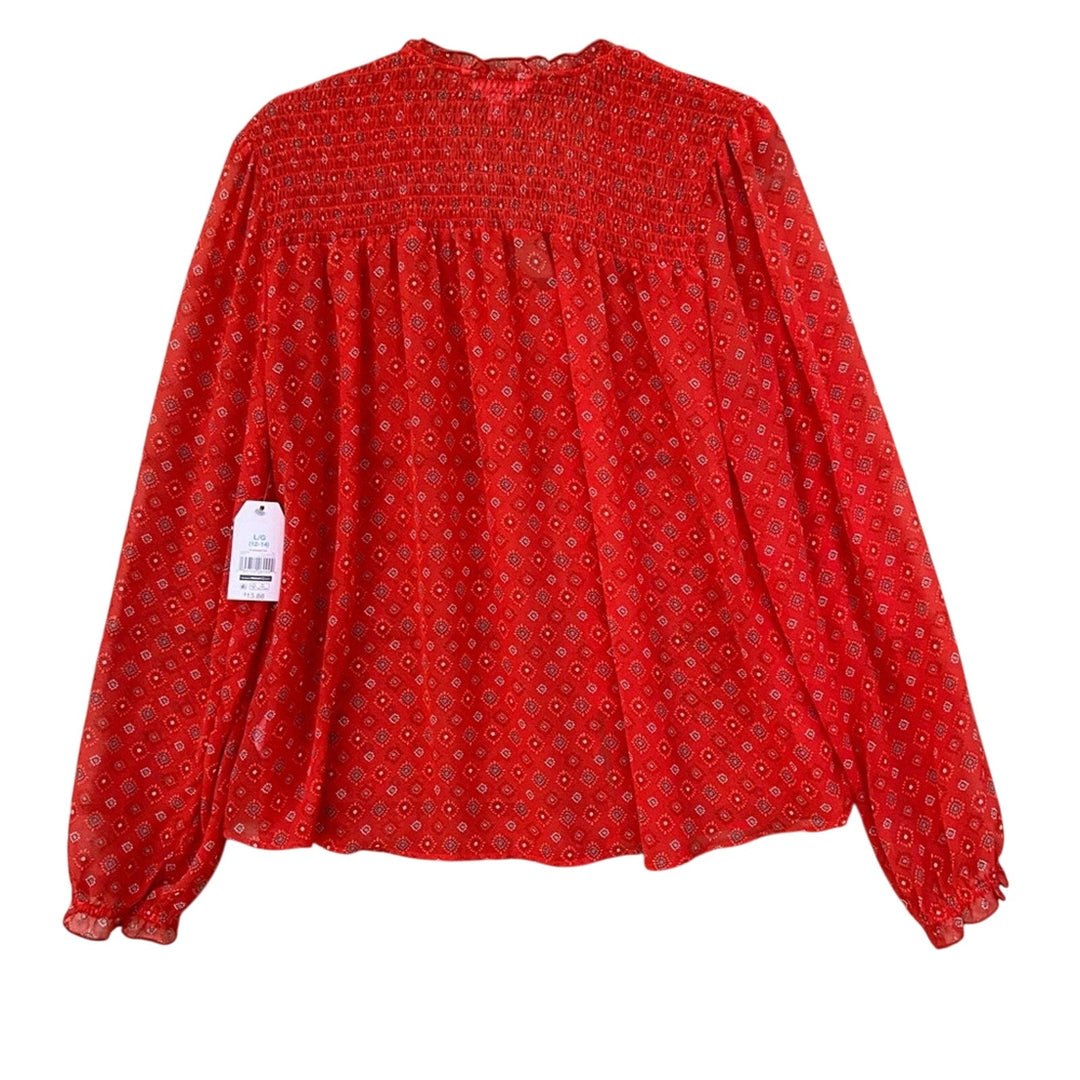 NWT New Time &amp; Tru Womens Large Button Up Front Tie Long Sleeve Sheer Blouse