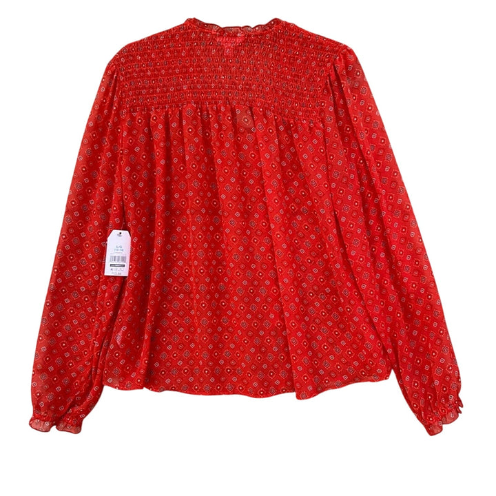 NWT New Time &amp; Tru Womens Large Button Up Front Tie Long Sleeve Sheer Blouse