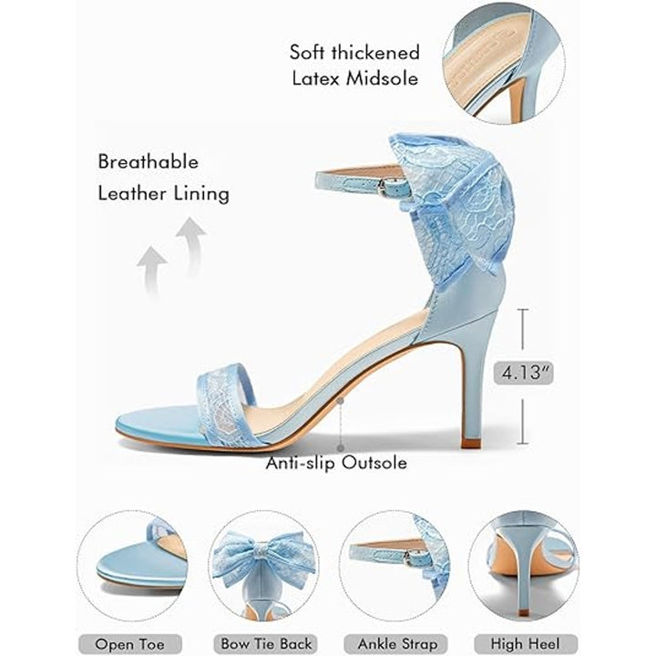 New Coutgo Womens Size 11 Blue Lace Bow 3.5" Heels Open Toe Ankle Strap Shoes
