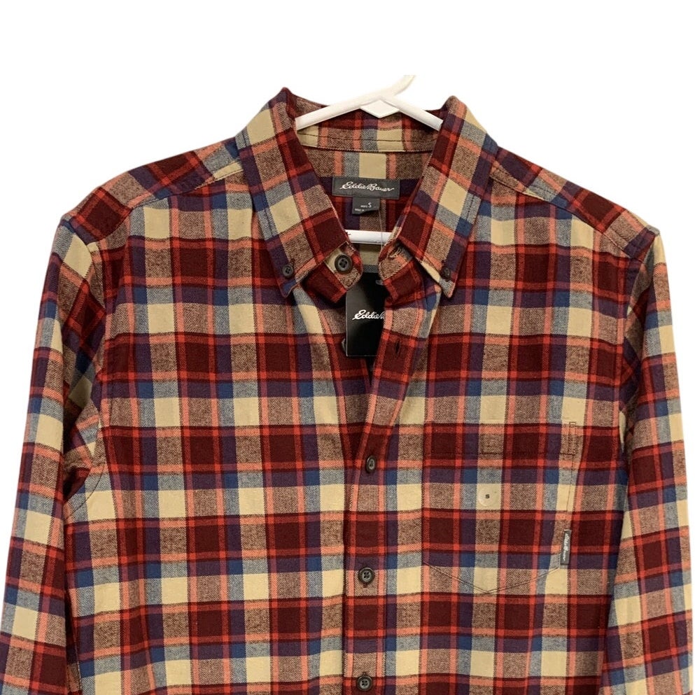 New Eddie Bauer Mens Small Red Long Sleeve Eddies Field Flannel Button Up Shirt