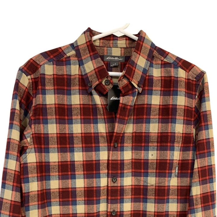 New Eddie Bauer Mens Small Red Long Sleeve Eddies Field Flannel Button Up Shirt