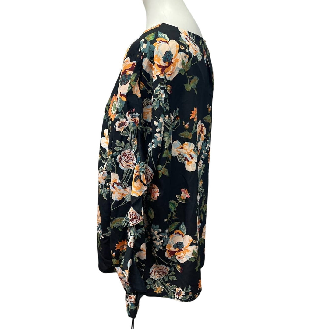 New NWT Ava &amp; Viv 1X Long Ruffled Sleeve 100% Polyester Flowy Floral Top Blouse
