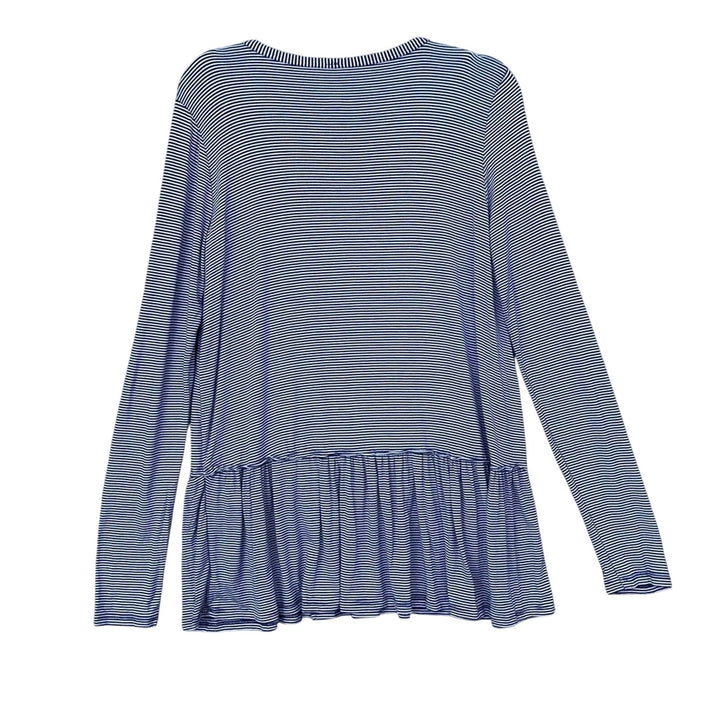 New Mitto Shop Womens Large Navy White Pin Stripe Long Sleeve Tiered Knit Top