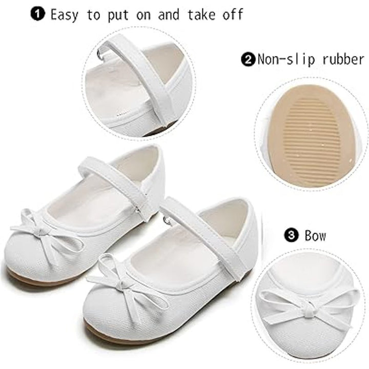 Ginfive Toddler Girls Size 8 White Glitter Bow Hook Loop Mary Jane Dress Shoes