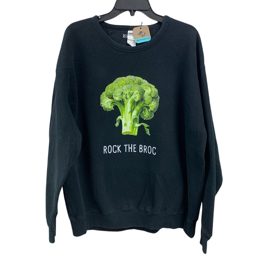 Upcycled Hand Printed Womens XL Rock The Broc Broccoli Long Sleeve Sweatshirt