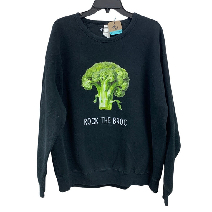 Upcycled Hand Printed Womens XL Rock The Broc Broccoli Long Sleeve Sweatshirt