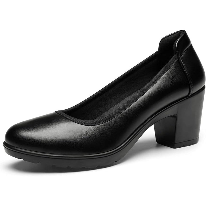 Dream Pairs Womens Size 7.5 Black Faux Leather 3" Chunky Heel Closed Toe Pumps