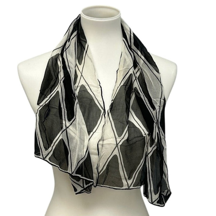Vintage Rayon Hand Rolled Made In Japan Diamond Geometric Art Fashion Scarf