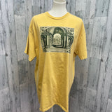 Hand Printed Mens XL Upcycled Architecture Columns Castle Short Sleeve Tee Shirt