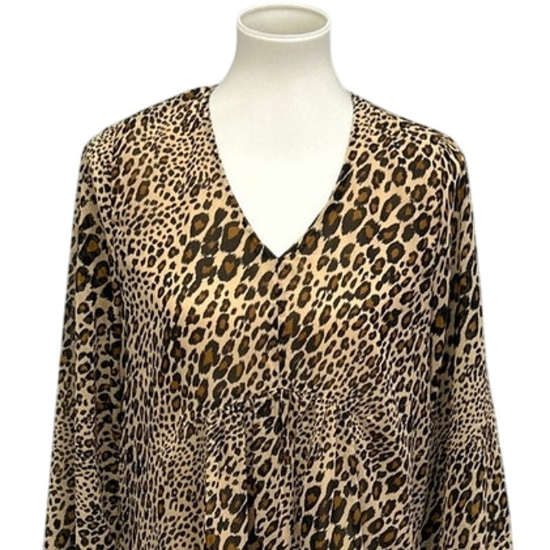 Time And Tru Womens Small Leopard Spots Long Sleeve V Neck Sheath Dress