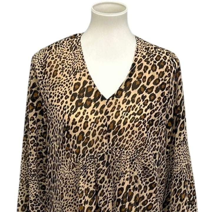 Time And Tru Womens Small Leopard Spots Long Sleeve V Neck Sheath Dress