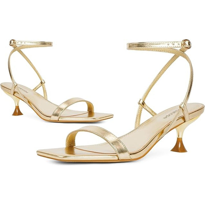 Modatope Womens Size 8 Shiny Gold Open Toe 2.75" Heel Ankle Strap Sandal Shoes
