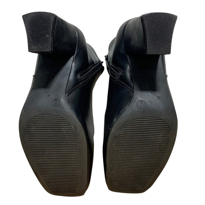 Mysoft Womens Size 6 Black 3" Heel Ankle Boots Closed Square Toe Side Zip Shoes