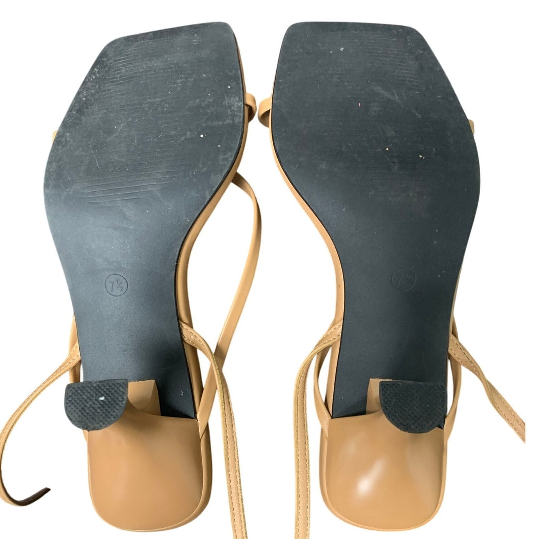 PiePieBuy Womens Size 7.5 Tan Ankle Strap Lace Up 3" Heel Thong Sandal Shoes
