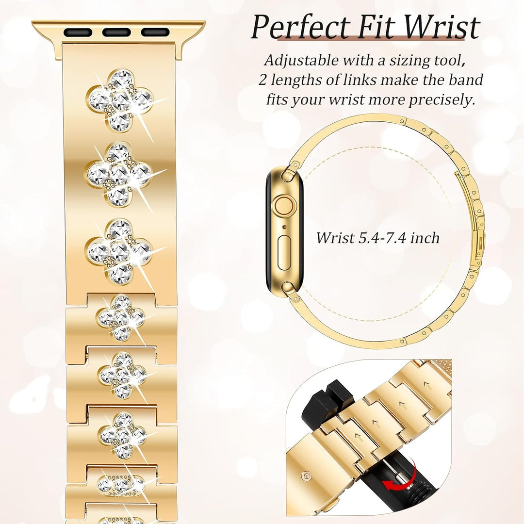 New Newlibery Gold Toned 38mm Four Leaf Clover Apple iWatch Replacement Band