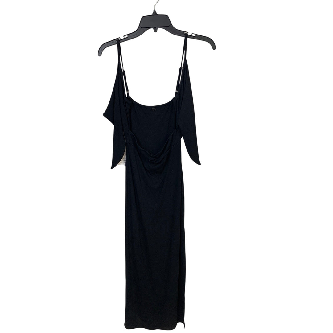 NWT New Womens Small Black LBD Thin Strap Side Slit Back Tie BodyCon Maxi Dress
