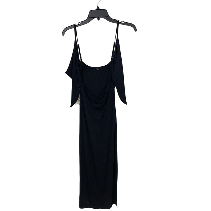 NWT New Womens Small Black LBD Thin Strap Side Slit Back Tie BodyCon Maxi Dress