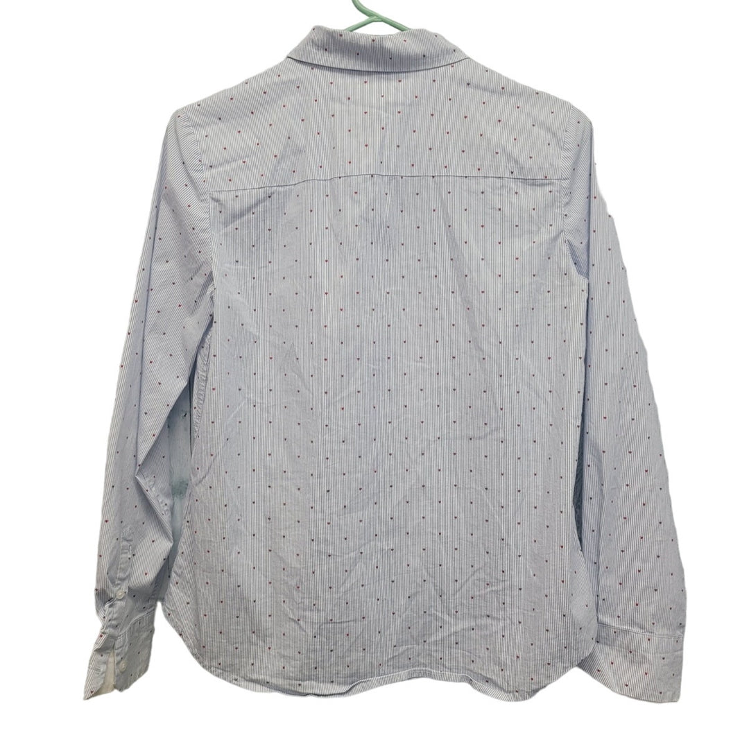 H&amp;M Womens Size 4 Stretch Cotton Pin Stripe Heart Long Sleeve Button Up Shirt