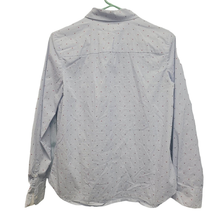 H&amp;M Womens Size 4 Stretch Cotton Pin Stripe Heart Long Sleeve Button Up Shirt