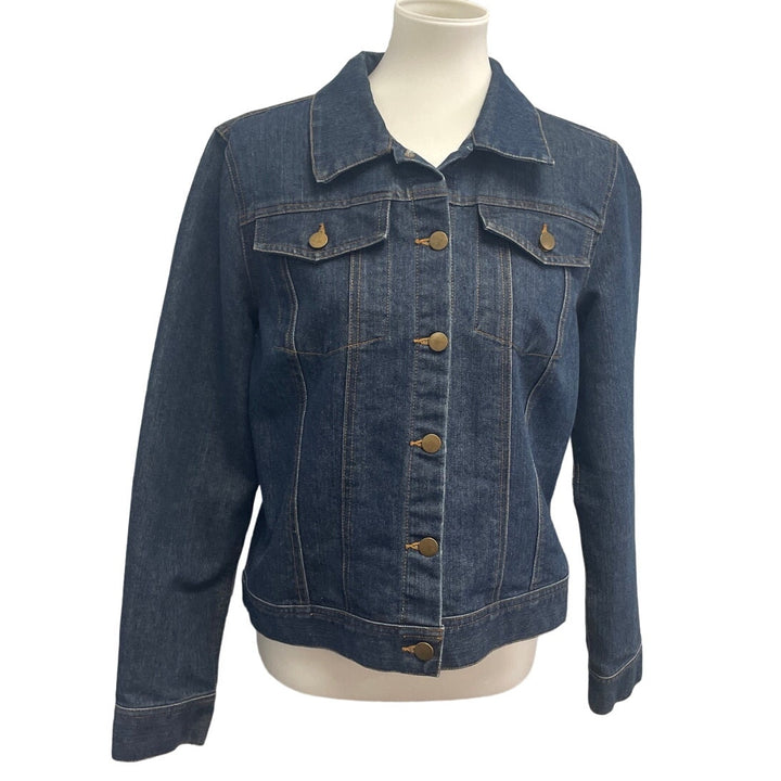 Hand Printed Upcycled Womens Large Red Finch Bird PolyCotton Denim Jean Jacket