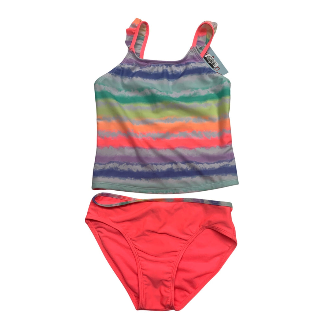 New Cat &amp; Jack Girls Large 10/12 UPF 50+ Rainbow Stripe Bikini 2PC Swim Swimsuit
