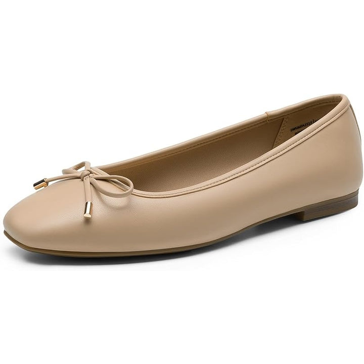 Dream Pairs Womens 6 Tan Square Closed Toe Slide On Bow Ballerina Ballet Flats