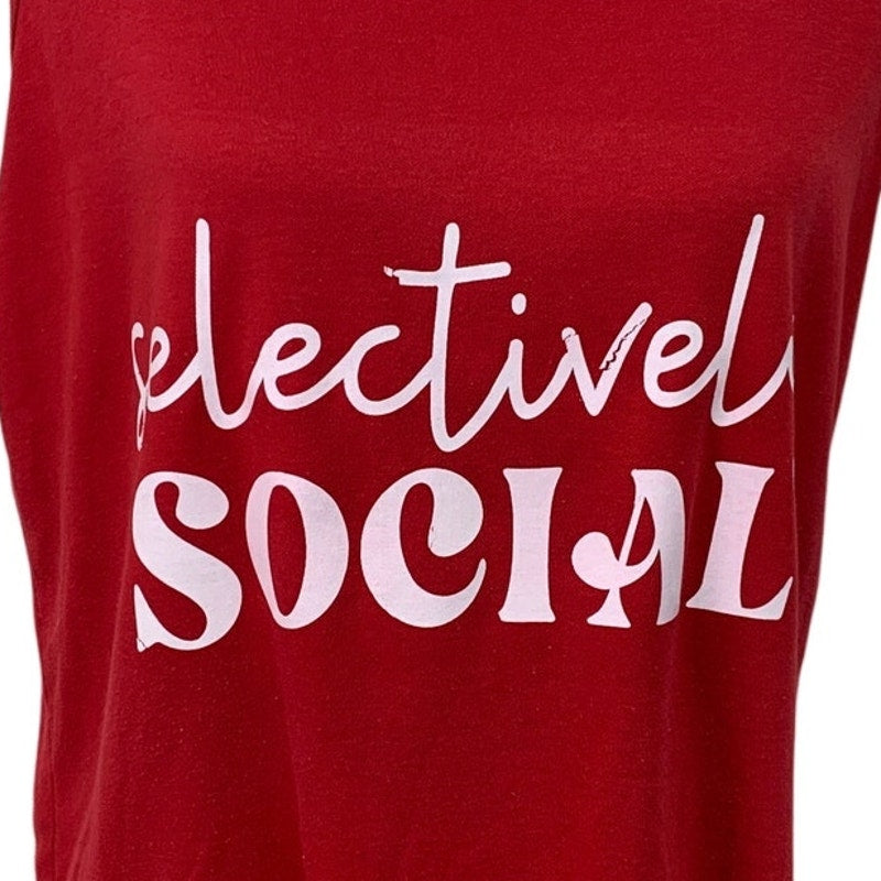 Upcycled Hand Printed Womens Medium Red Selectively Social Cotton Tank Top Tee