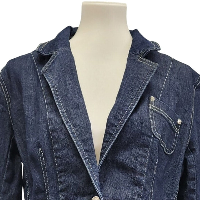 Premium Denim Womens Large Single Breasted One Button Jean Blazer Jacket