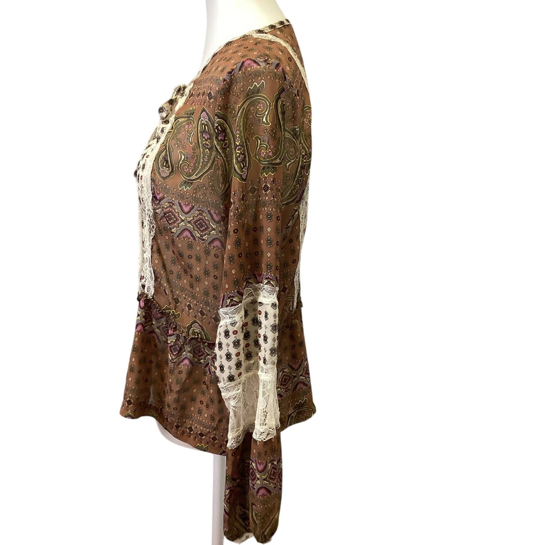 Gimmicks by BKE Medium Sheer Paisley Print Long Sleeve Lace Boho Top Blouse
