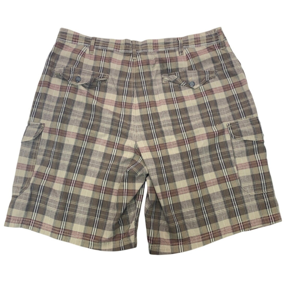 Basic Editions Mens Size 42 100% Cotton Brown Plaid Long Bermuda Cargo Shorts