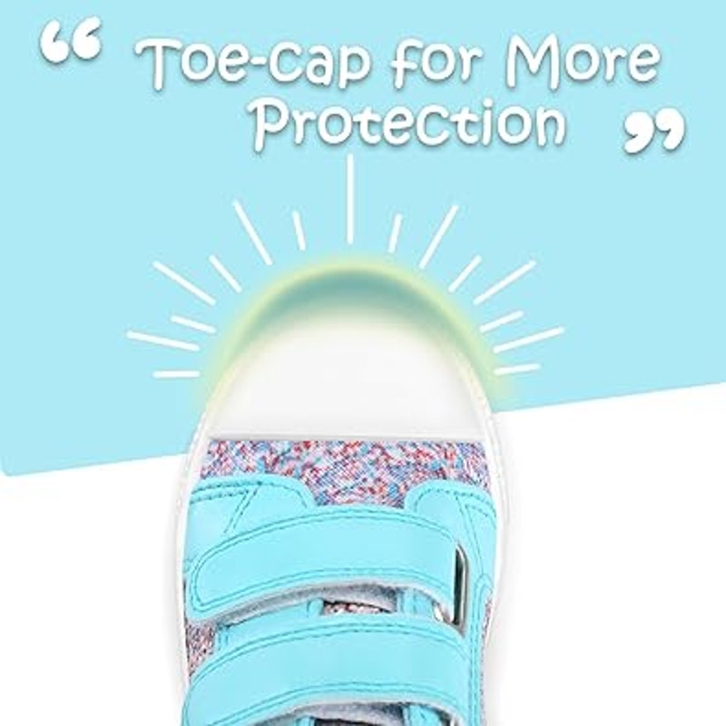 K KomForme Little Girls Size 12 Blue Pink Glitter Hook Loop Strap Sneaker Shoes
