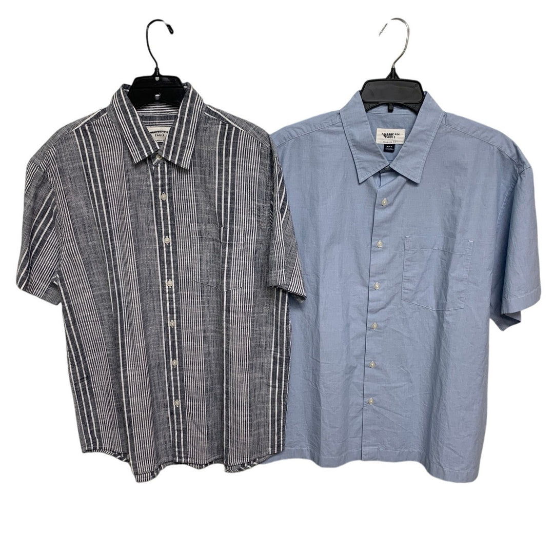 2 New American Eagle Mens Medium Striped Short Sleeve Button Up Collared Shirts