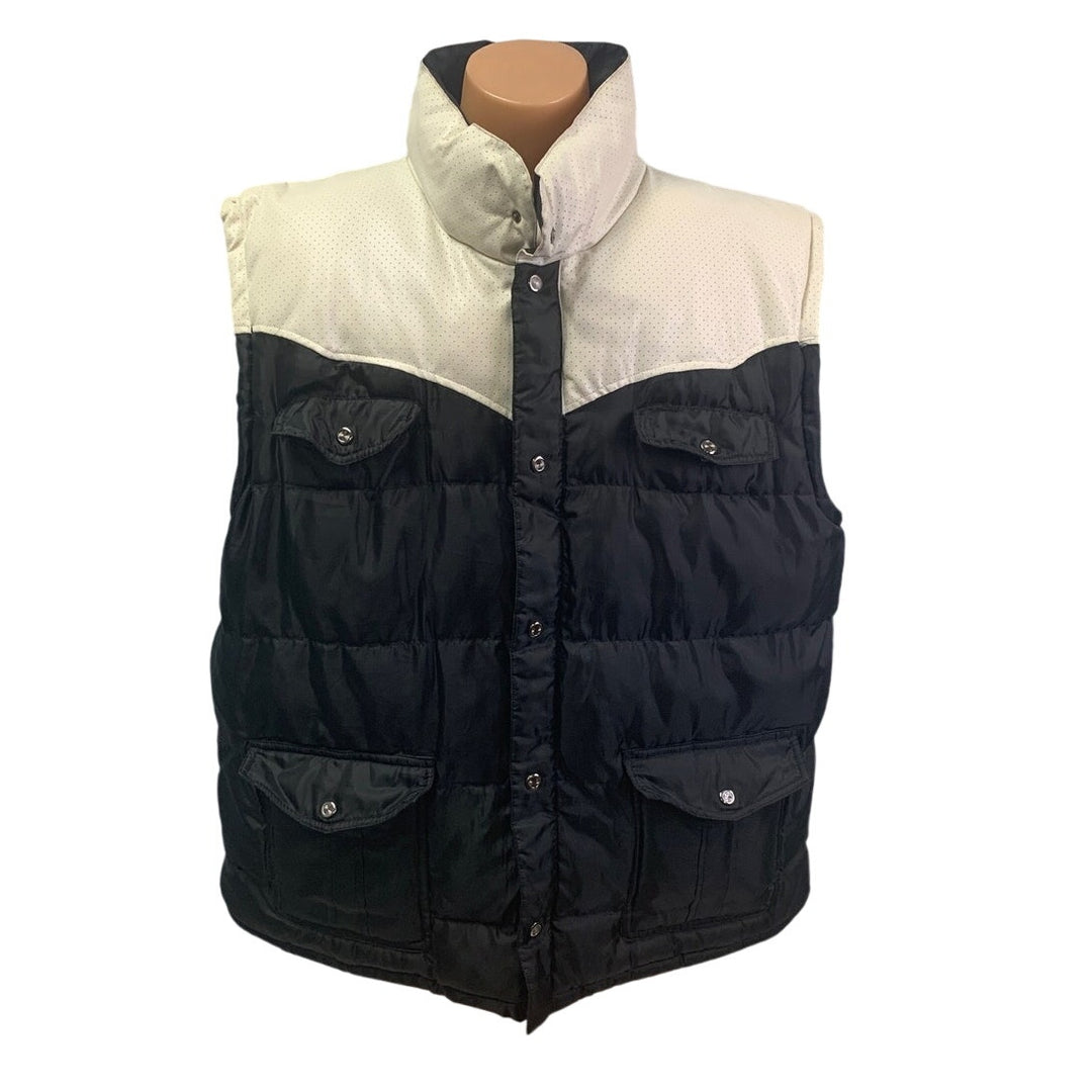 Atti Mens 3XL Faux Leather Snap &amp; Zip Front Black White Warm Puffer Vest