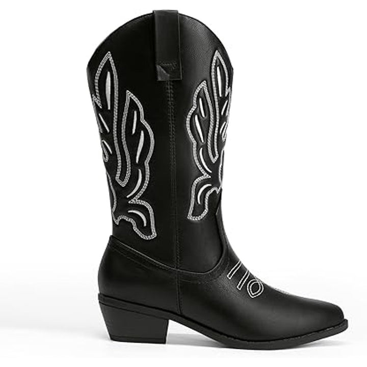 Dream Pairs Womens Size 6.5 Black Faux Leather 2" Heel Cowboy Western Boots