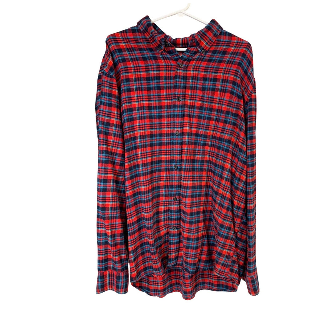 2 St Johns Bay Mens XL Red Green Plaid Super Soft Long Sleeve Button Up Shirts