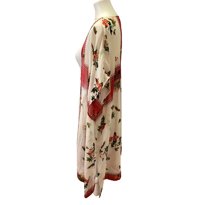 Ophelia Roe Large Floral Sheer Long Sleeve Long Open Cardigan Cover Up Blouse