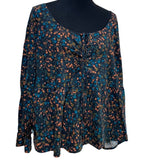 Ava & Viv 2X Floral Long Sleeve Scoop Neck Boho Lightweight Cotton Blend Blouse