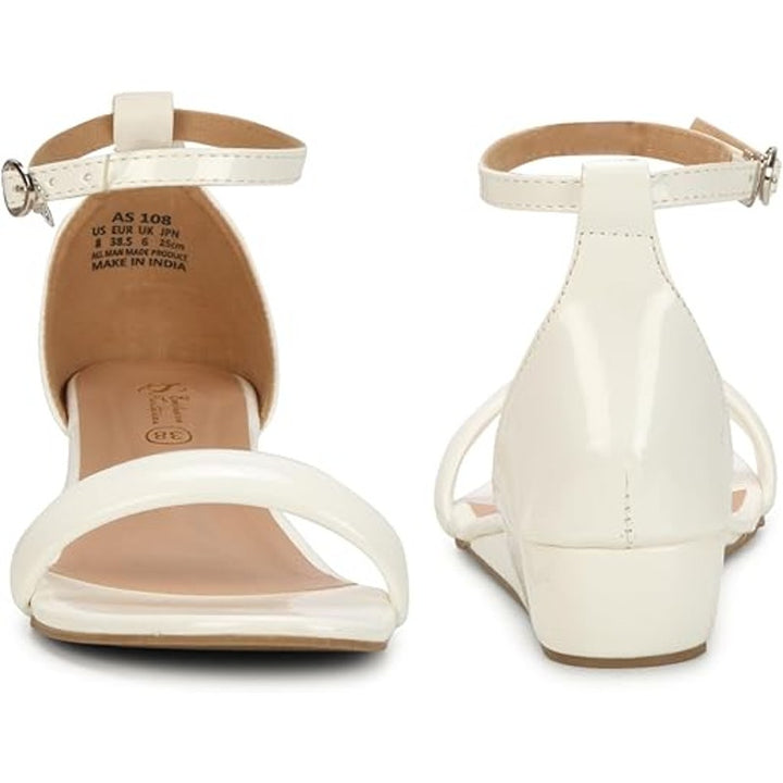 Anita Sarees Womens Size 6.5 White Ankle Strap Low Wedge Heel Open Toe Sandals